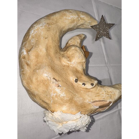 Nicol Sayre Vintage Paper Machet Handcrafted Moon & Star Ornament With Sitting F - Picture 10 of 16